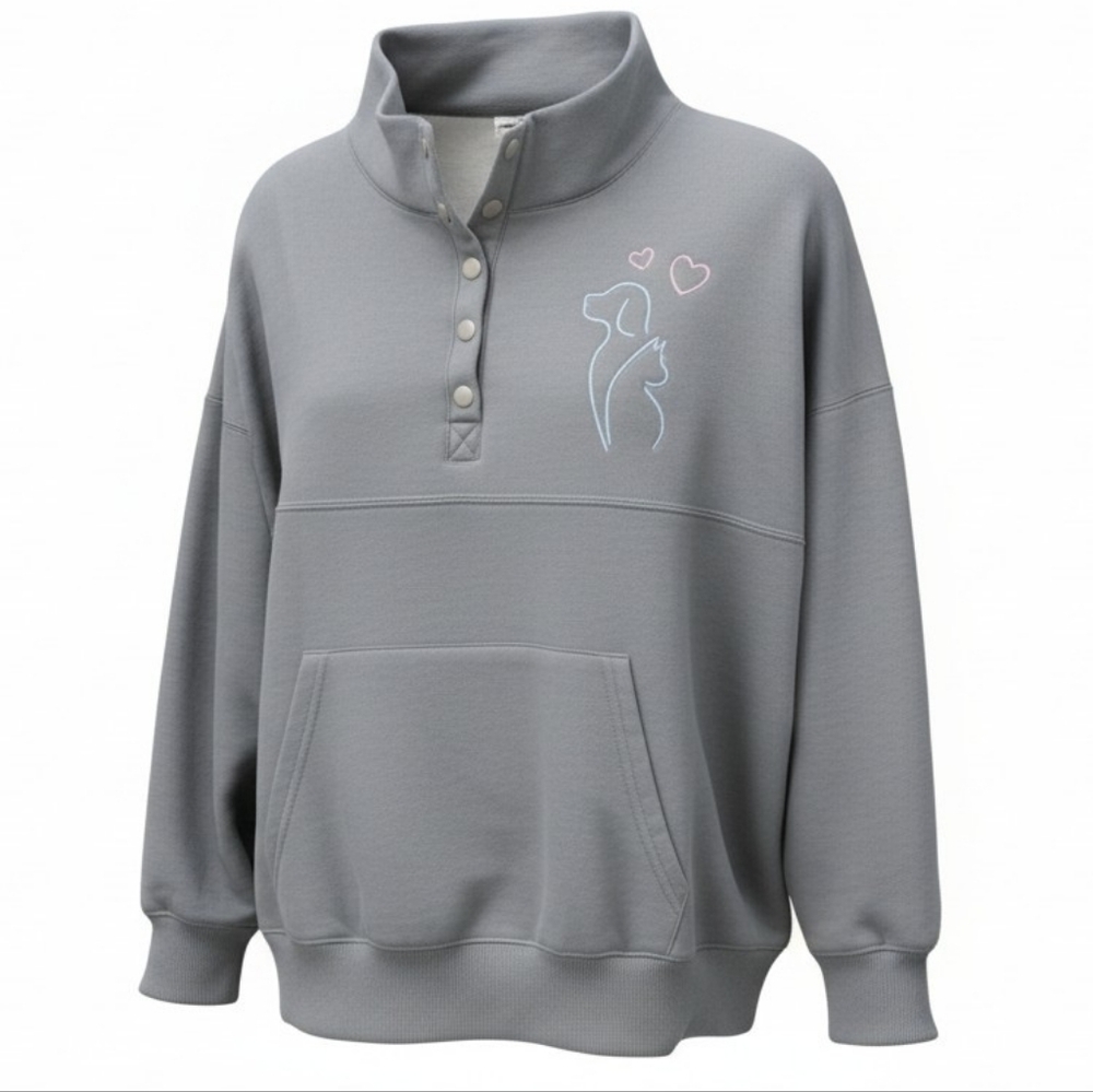 Animal Rescue Embroidered Snap Henley Sweatshirt